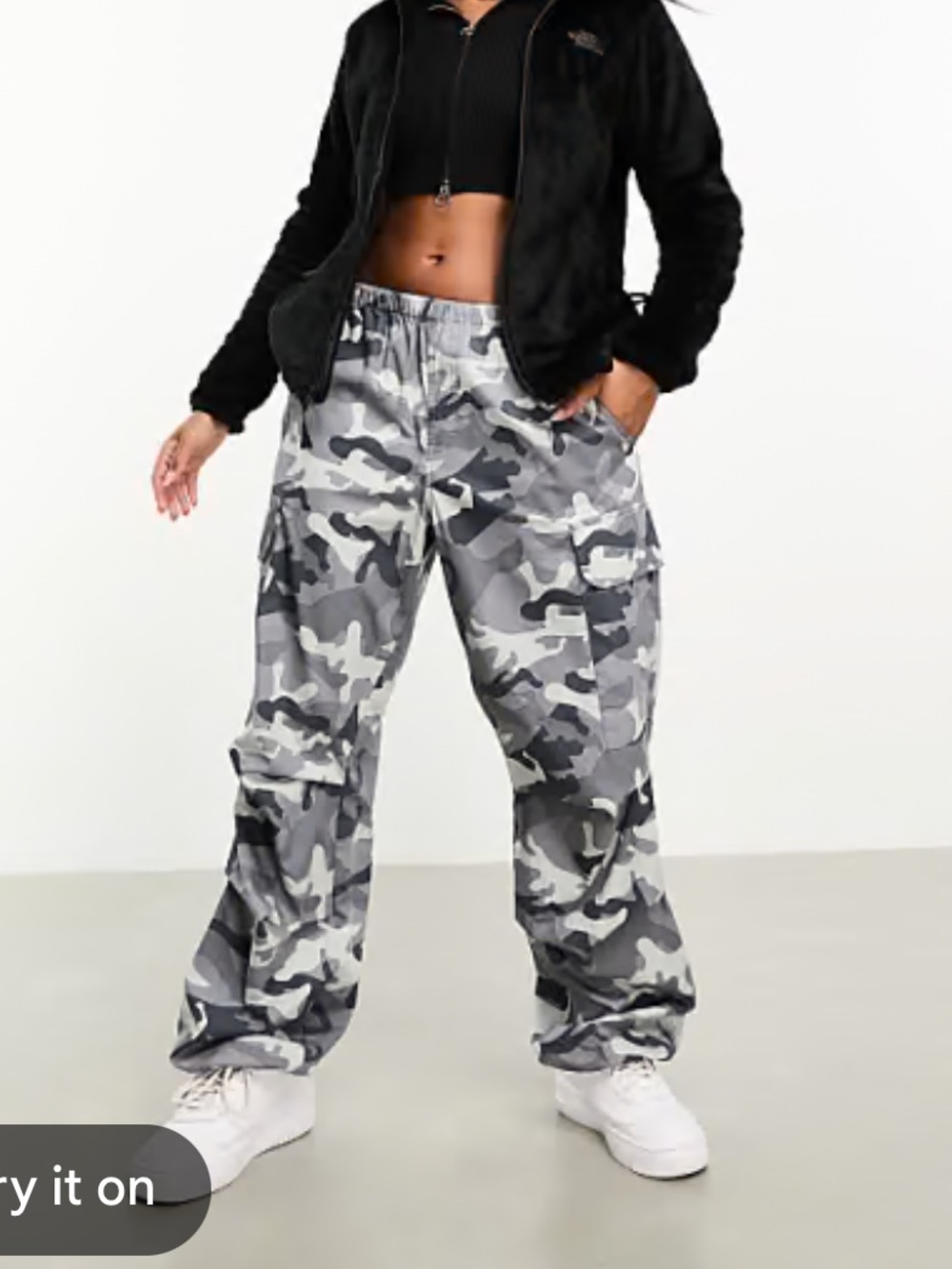 ASOS Pants - cream/gray camo oversized cargo pants